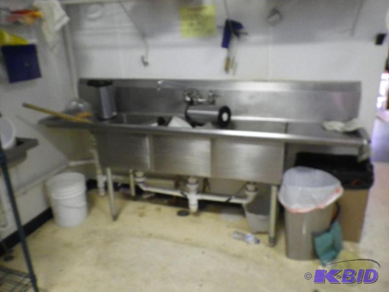 lot 39 image: Stainless steel 3 compartment sink, 89" ...