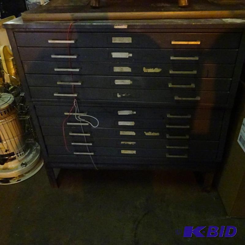 lot 3 image: 2 section plan file cabinet with stand. 10 dr...