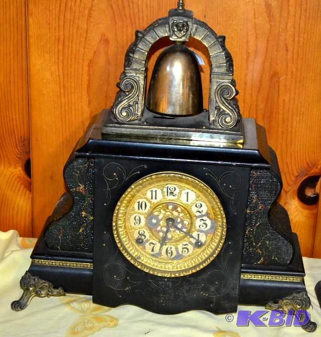 lot 2 image: Wm L. Gilbert Co. Antique Mantle Clock Curfew...