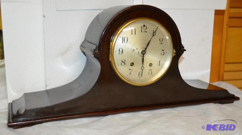 lot 21 image: This tambour mantel clock uses the Seth Thoma...