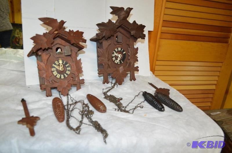 lot 37 image: 2 Heco Antique Wood Cuckoo clocks, made in Ge...