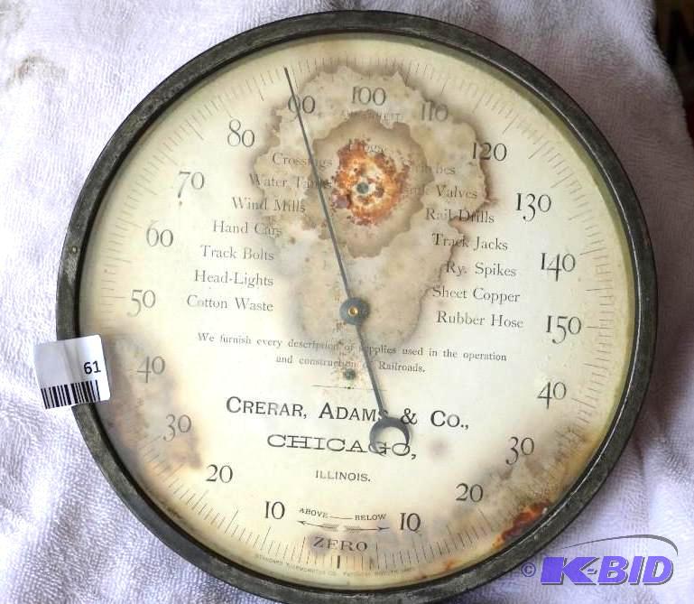 lot 61 image: Antique Railroad advertising Thermometer with...