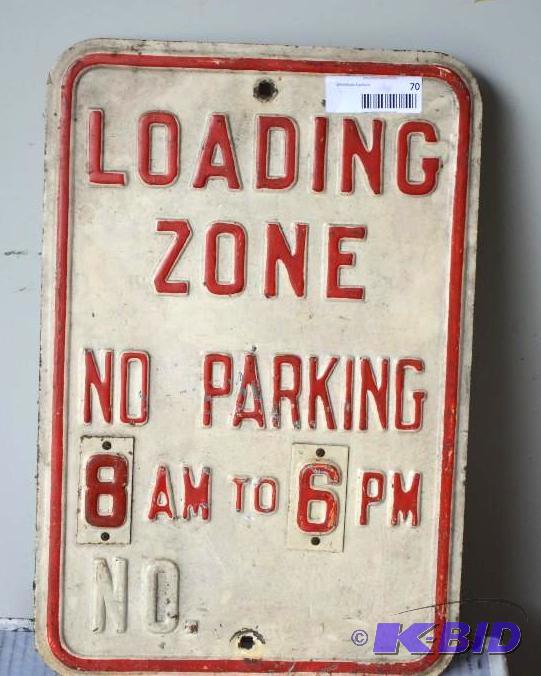 lot 70 image: Vintage tin &quotLoading Zone-No Parking&q...
