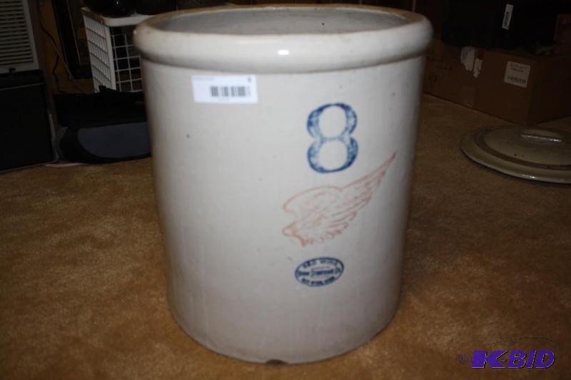 lot 9 image: 8 gallon stoneware crock by Red Wing Union St...