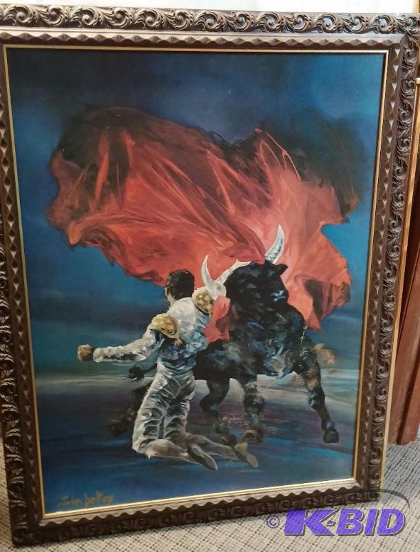lot 11 image: Colorful Matador in Original Oil & Frame ...