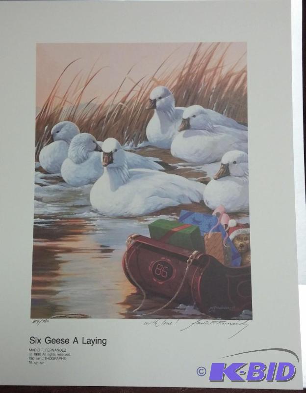 lot 3 image: Mario Fernandez-Six Geese a Laying...