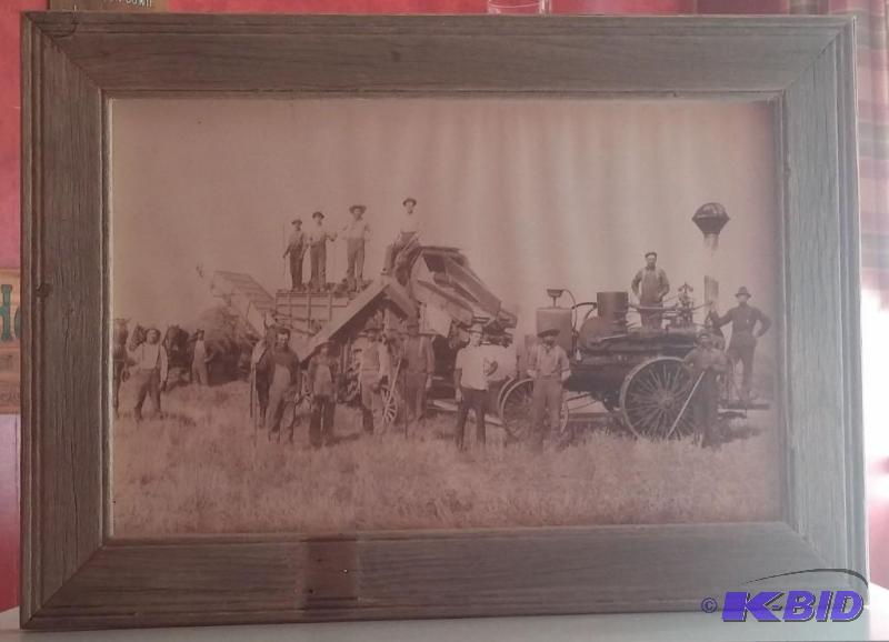 lot 4 image: Barn Wood Framed vintage Threshing Crew-Origi...