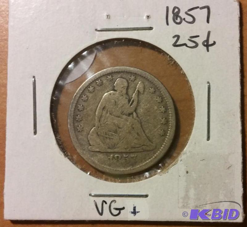 1857 SEATED QUARTER 90% SILVER...