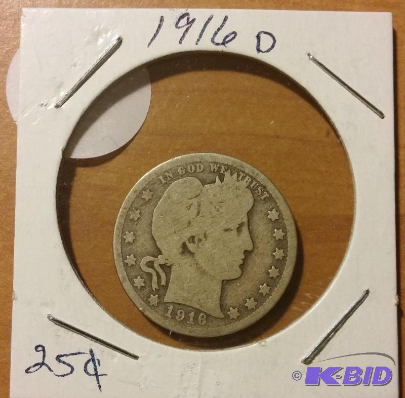 1916-D BARBER QUARTER 90% SILVER...