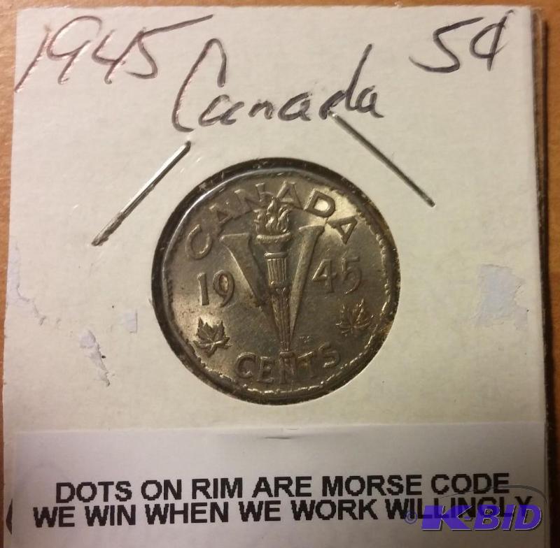 1945 CANADA FIVE CENT WAR NICKEL...