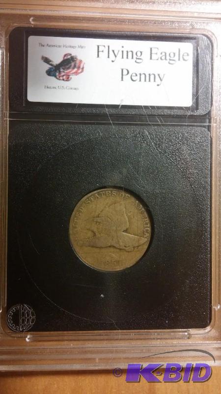 1857 FLYING EAGLE ONE CENT SLABBED...