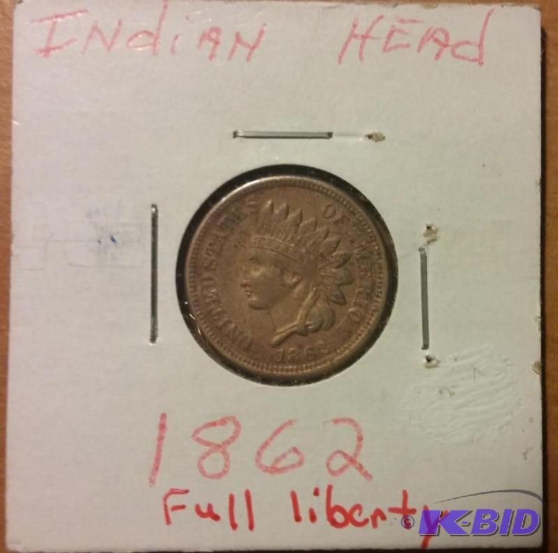 1862 INDIAN HEAD ONE CENT FULL LIBERTY...