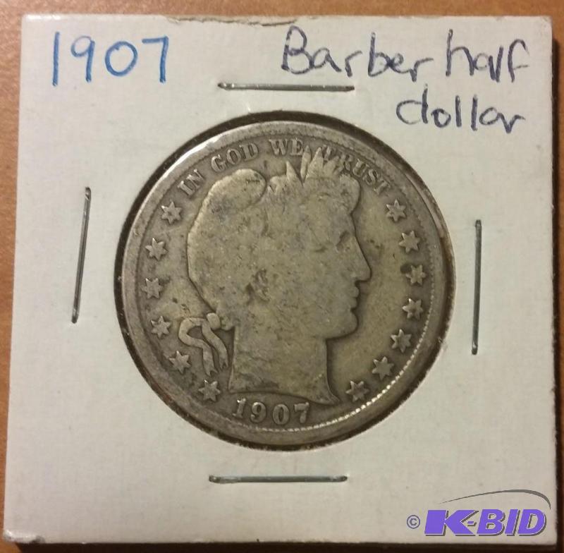 1907 BARBER HALF DOLLAR 90% SILVER...
