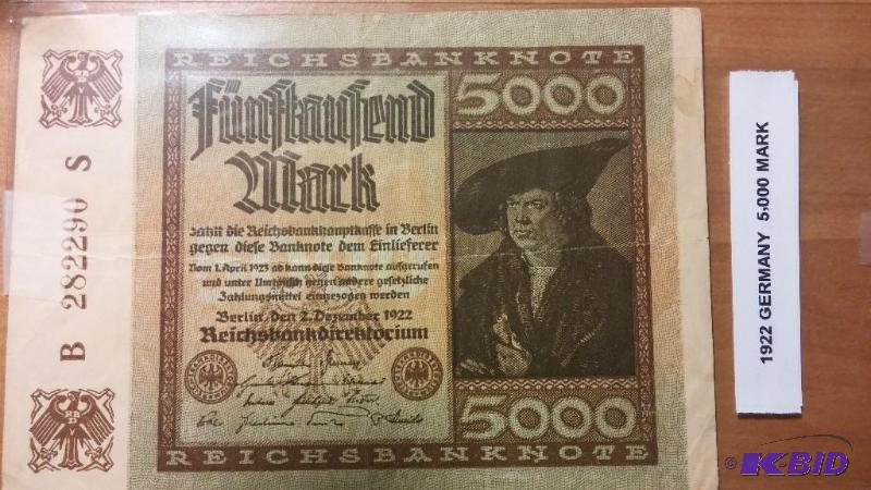1922 GERMAN 5,000 MARK NOTE...