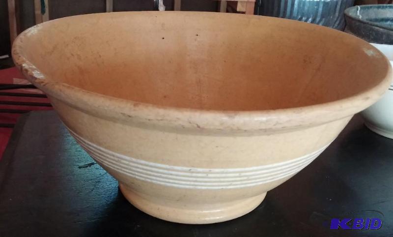 lot 10 image: LARGE Heavy Crock serivng bowl-Chipped Top...