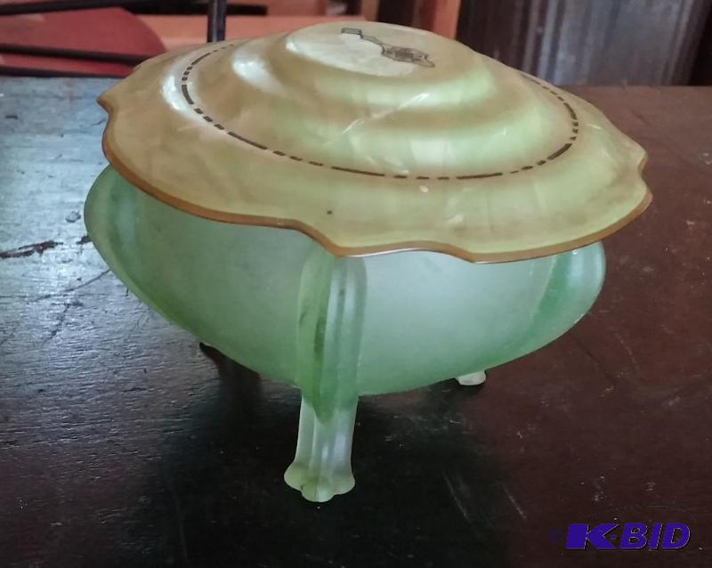 lot 14 image: Green Frosted Vintage Bowl with Lid...