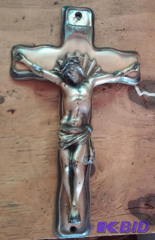 Vintage SOLID Pewter Jesus On The Cross 13&qu...