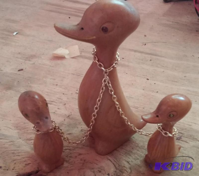 Set of 3 Vintage wooden Ducks, all string tog...