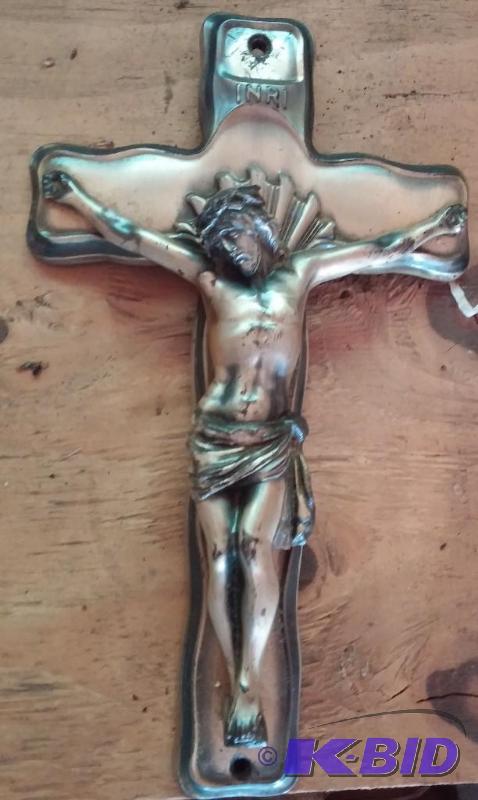 Vintage SOLID Pewter Jesus On The Cross 13&qu...