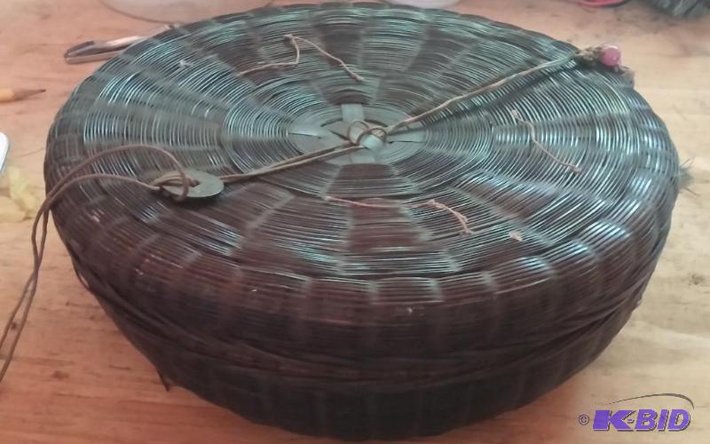 Vintage 10&quot diameter covered sewing bask...