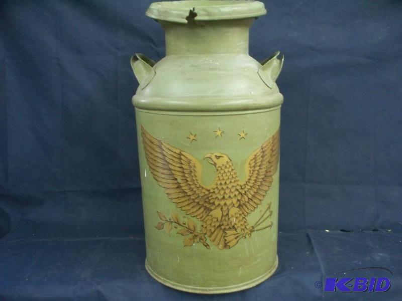 Vintage Green Stenciled milk can...