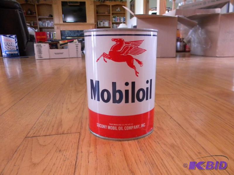 one full mint condition mobil oil can...