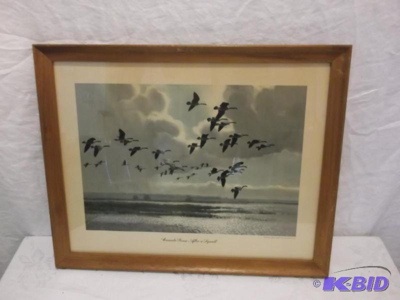 lot 17 image: Vintage print Canada Geese After a Squall sig...