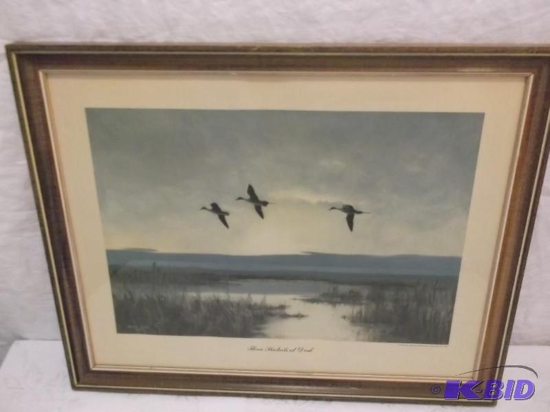 lot 19 image: Vintage print Three Pintails at Dusk signed P...