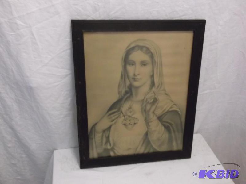 lot 20 image: Vintage religious picture in solid wood frame...