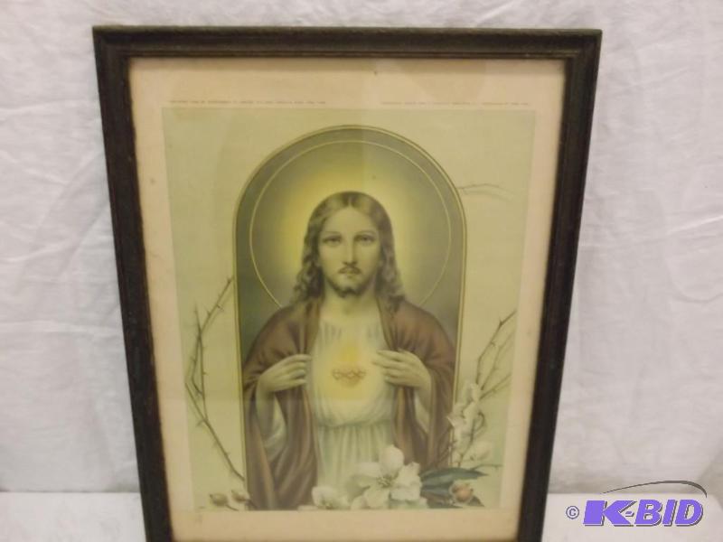 lot 23 image: Vintage religious picture in solid wood frame...