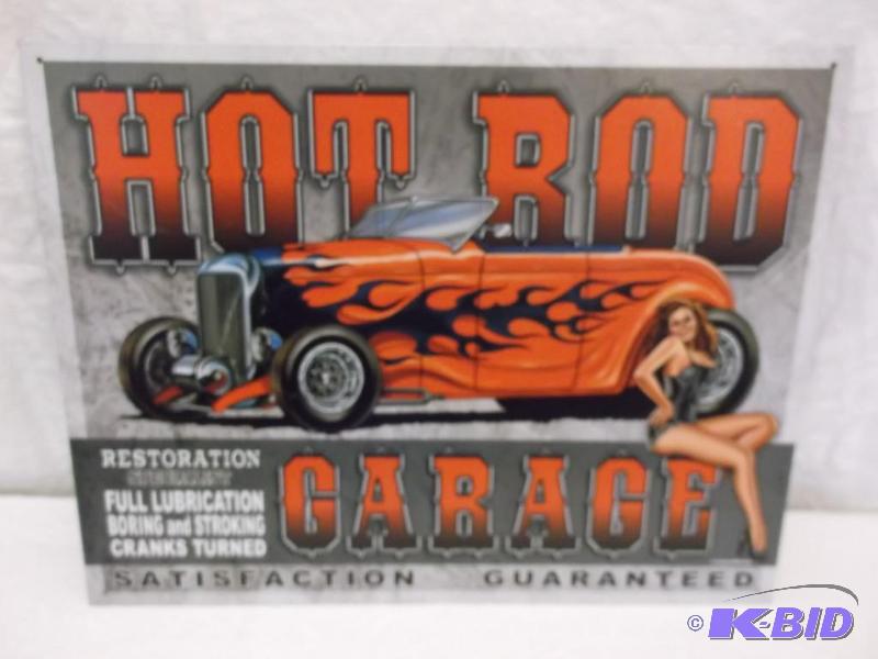 lot 30 image: Collectable Hot Rod Garage metal sign measuri...