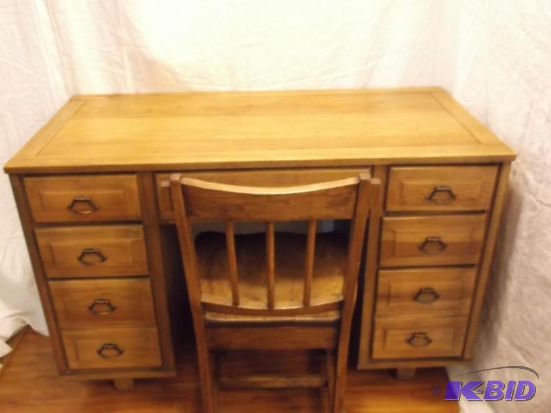 lot 41 image: Solid oak student desk measuring 22 12"...