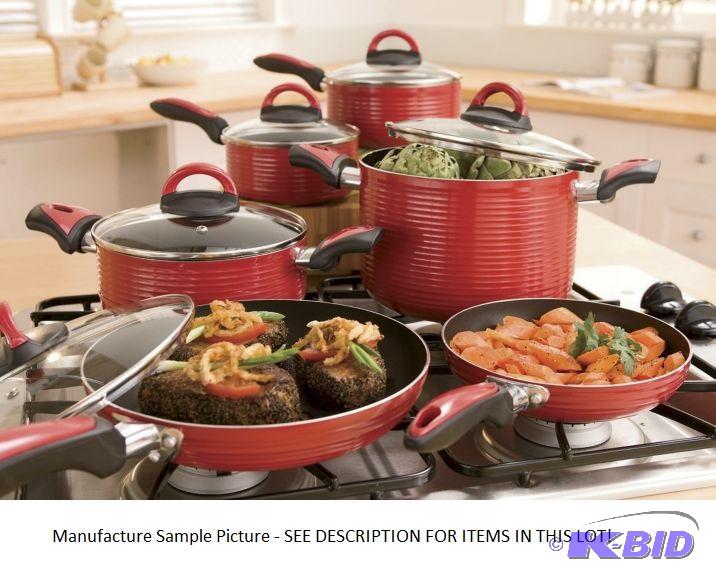lot 121 image: Ginnys 10-piece Ribbed Cookware Set - Red - ...