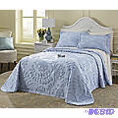 lot 195 image: Light Blue Chenille Bedspread - 78 x 108 - 10...