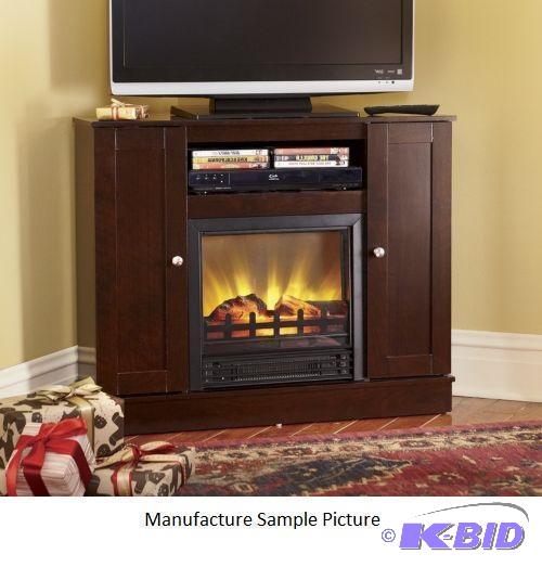 lot 208 image: Cherry Finish Corner Electric Fireplace Mantl...