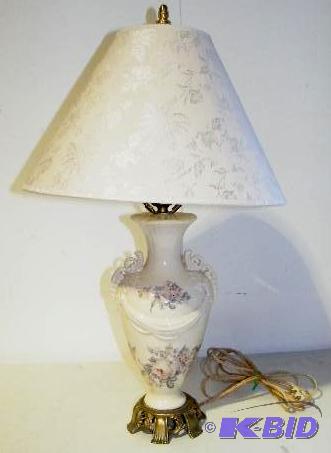 lot 5 image: Antique Porcelain Table Lamp - Has rose desig...