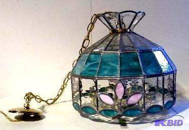 lot 6 image: Antique Tiffany Style Hanging Light - Green w...