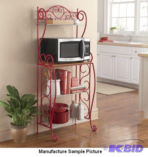 lot 82 image: Red Scrolled Microwave Cart -&nbspScrolled h...