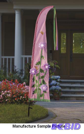 lot 84 image: Pink LED Solar Flag - Has flowers and butterf...