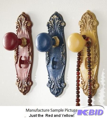 lot 90 image: Two Door Knob Wall Hanger - Red and Yellow On...