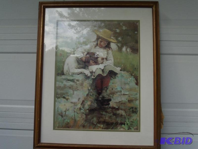 Framed Girl with Dog Print