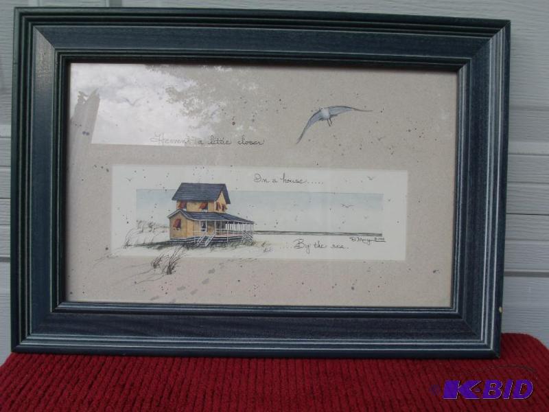 Framed Beach House print  D. Morgan