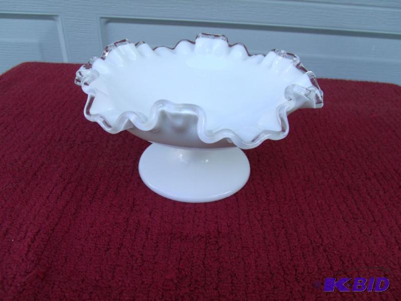 Fenton Milkglass Bowl with silver crest
