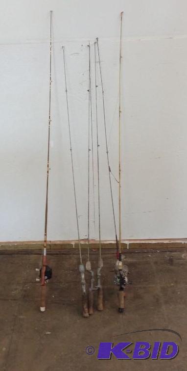 6 Vintage Fishing Rods 1 Square Steel with Sh...