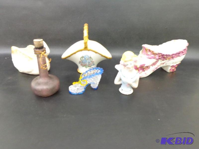 Glass and Porcelain Figurines 1) Perfume Bott...