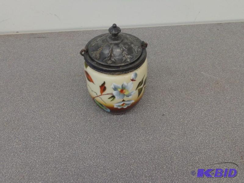 Glass Jar Urn Flower and Leaves Design Metal...