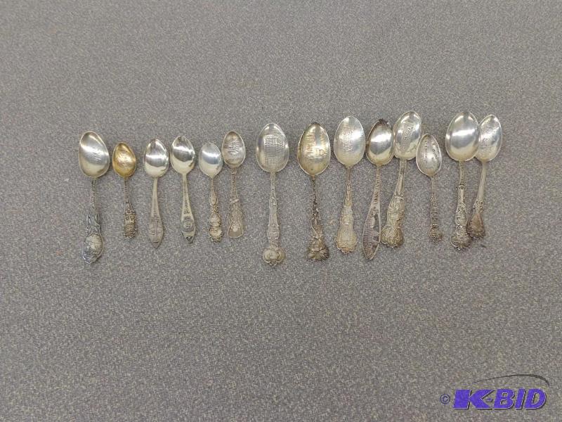 14 Silver Spoons From Various US States Color...