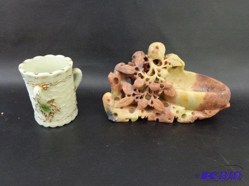 Unique Sculpted Quarts Paper Weight and Tea C...