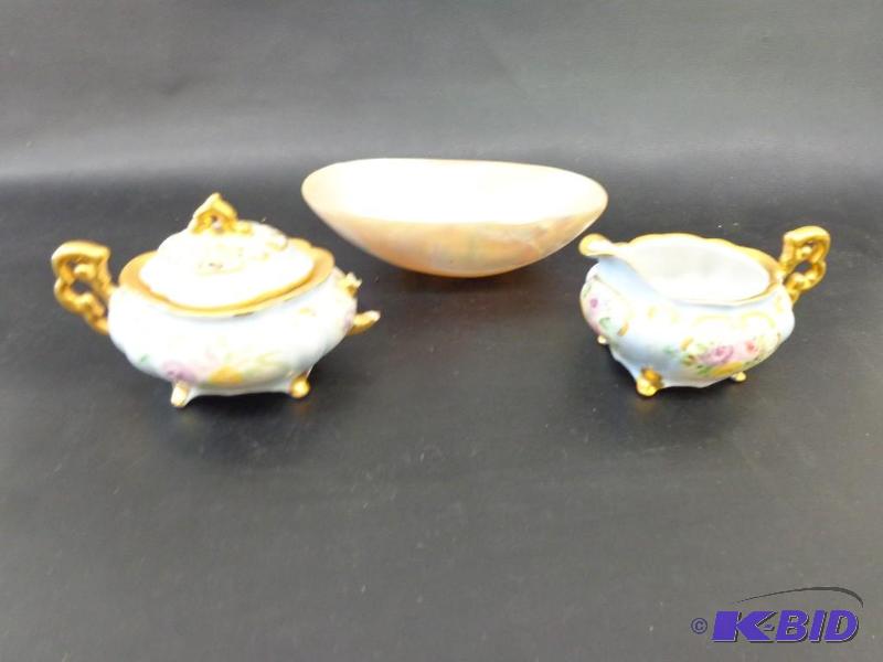 Sugar and Creamer Dishes and Unique Shell 3&q...