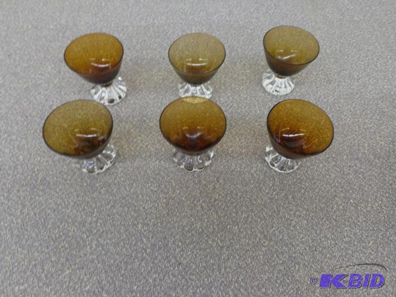 6 Small Pedestal Shot Glasses Brown Upper Gla...